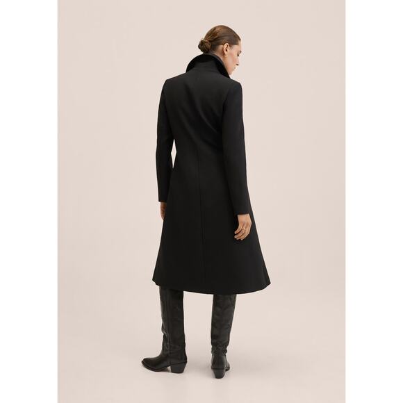 MNG Women's Black Button Down Collared Long Sleeve Long Coat Jacket Size S - Picture 3 of 12